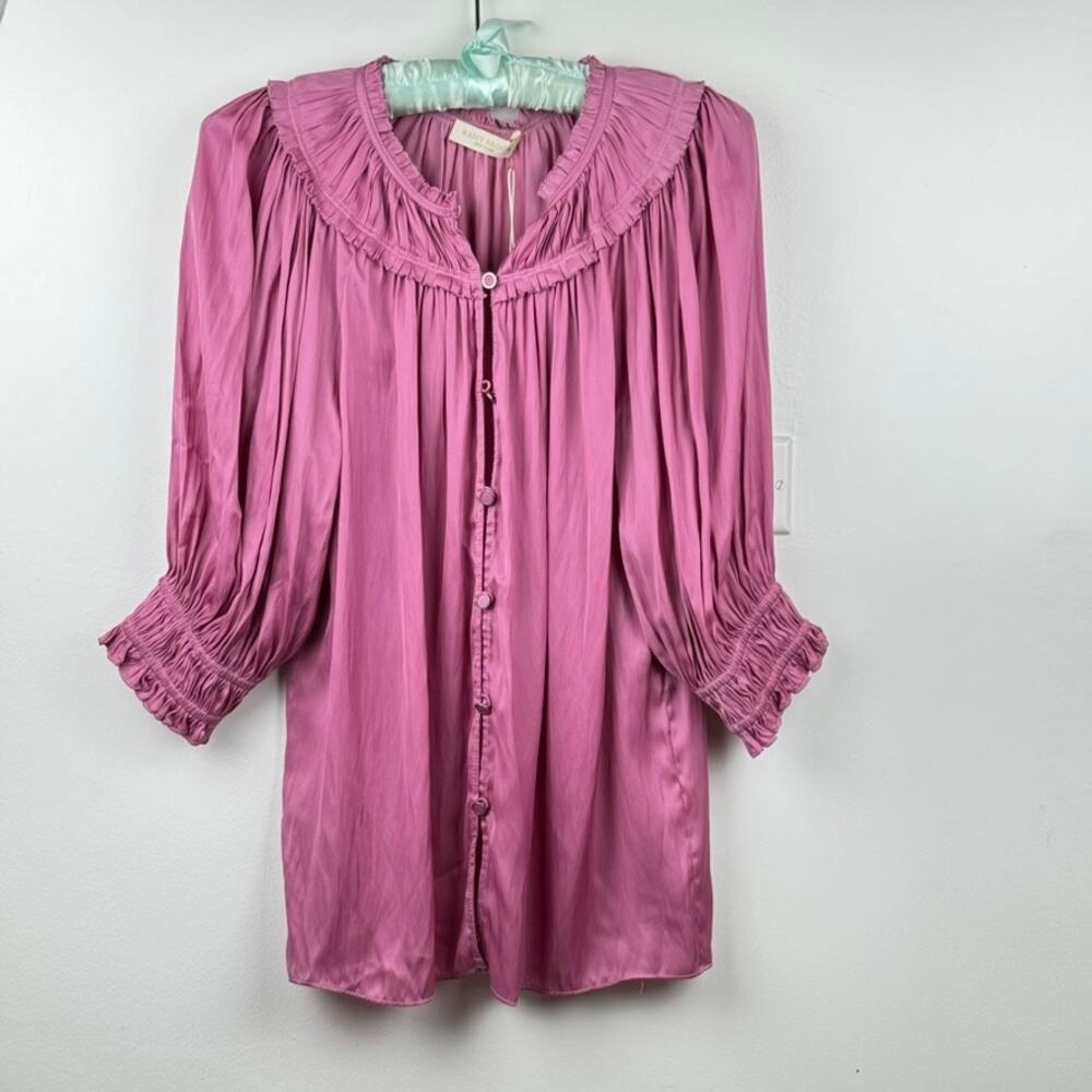 NWT Ramy Brook Blouse Size M/L mauve gathered yoke ruffle